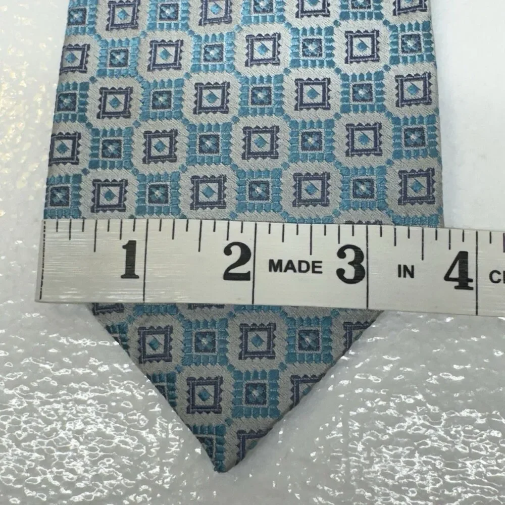 Banana Republic Silk Necktie Mens‎ OS Blue Geometric Square Made in Italy Luxury